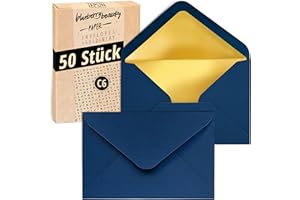 Japun - enveloppes (50 pièces), enveloppe sans fenêtre - DIN C6-162 x 114 mm - intérieur : or - couleur du papier : bleu