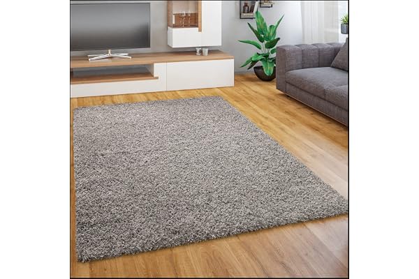 Paco Home Tapis Salon Chambre Adulte Poil Long Shaggy Pelucheux Uni Moderne Moelleux, Dimension:160x220 cm, Couleur:Gris
