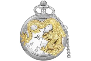 Tiong Vintage Octopus/Dragon Hollow Quartz Personalised Engraved Men's Pocket Watches with Chain Customz Gifts for Birthday Father's Day Wedding