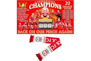 GENERIC Lot de 2 drapeaux de Liverpool Champions 2025, drapeau 90 x 150 cm et écharpe 145 x 15 cm, lot de 2 pièces pour le défilé de célébration du 20e championnat de Liverpool (style 4)