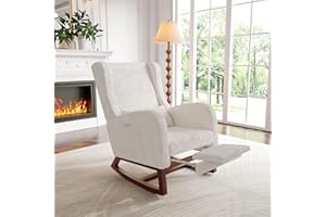 AONYAYBM Sedia a Dondolo Scandinava, Allattamento Poltrona, Sedia per Tempo Libero e Riposo in Tessuto con Gambe in Legno e Metallo per Soggiorno, Camera da Letto (Beige-A- Con Riposo - Gambe)