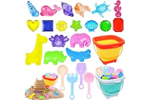 YORFULL 24 Piezas Juguetes Playa, Juguetes de Arenero con 2 Cubos Plegables, 4 Palas de Arena, 14 Moldes de Arena, Juguetes de Playa de Viaje para Niños de 1, 2, 3, 4 y 5 Años