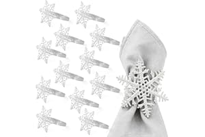 CFIFHTOL Portatovaglioli Natalizi,Portatovaglioli Natale,12 Pezzi Fiocco Di Neve,Decorazioni Natale Tavola,Anelli Portatovagliolo Motivo Natalizio,Anelli Di Tovagliolo Di Decorzioni Da Tavola Per Festa Cena