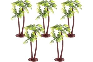 VICASKY 5Pcs Plastic Cocount Palm Tree Cake Decoration Toppers,Miniature Toy Trees Scenery Landscape Fish Scale Decor for Jungle Themed Cake Decoration,Fish Tank,Teaching 5.11X3.14X0.20IN