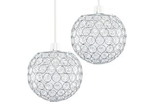 MiniSun | Modern Chrome Globe Ceiling Light Shades with Acrylic Crystal Effect Jewels | Pendant Lights, Home Décor & Improvement Essential | Set of 2 | 180mm Shade Width
