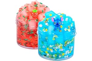 PETYUIOYU Slime Kit-2 Pack Jelly Cube Crunchy Slime,Non Sticky,Super Soft Sludge Toy,Birthday Gifts for Kids,DIY Crystal Glue Boba Slime Party Favor for Girls & Boys