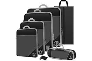 Packing Cubes Compression, StarryTiger organizer do walizki, zestaw 7-częściowy z 5 kostkami, 1 wodoszczelna torba na buty i 1 worek do pakowania, kompresja na ubrania i buty