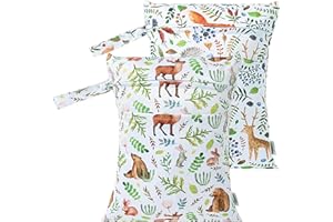 HBselect 2 Stück Nasstasche Wetbag Kindergarten wiederverwendbar Wet Dry Bag Windeltasche Nassbeutel Personalisiert for Baby Grüner Wald