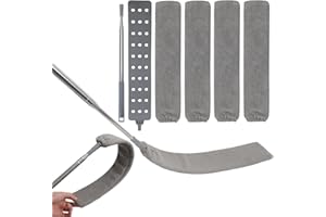 FINDIR Cepillo Plumero de Limpieza, Cepillo Limpieza de Polvo Lavable Plumero Microfibra con Varilla Telescópica de Acero Inoxidable y 4 Paños Reemplazables para el Hogar, Piso, Sofá y el Cama