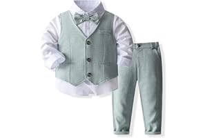 Yaopelky Formal Suit Set Baby Boy Toddler Gentleman Outfit Vest Suits with Bow Tie Dress Shirt Pant Boys Wedding Outfits