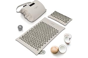 ‎CSL-COMPUTER MyBeo Akupressurmatte mit Naturfasern, Akupressur Set mit Kissen + Massageball, Entspannung und Massage, Akupunkturmatte ideal bei Verspannungen von Rücken Nacken Füße, Beige