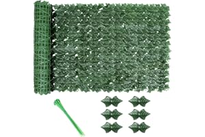 ZANKEOX Artificial Ivy Fence Screening, 3m x 1m Artificial Hedge Screening, Privacy Fence Screen Artificial Hedge Roll, Artificial Trellis Screening with 20 Zip Ties for Garden Balcony Outdoor Decor