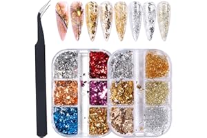 GZMAYUEN Brokat Złoty Liść Płatki Holograficzne Nail Art - 2 Szt. Papier Foliowy, Mieszanka Liści Srebrny Miedź