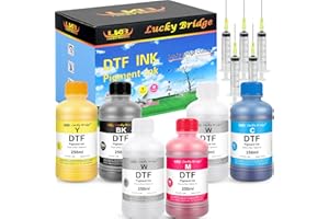 Lucky Bridge DTF Ink 6x250ml Premium Pigment Ink for PET Film Heat Transfer Printing Refill ink for all Epson DTF Printer with printhead DX5 DX7 5113 XP600 I3200 etc.- (1500ml) UK
