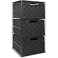 EHC Woven 3 Drawer Storage Unit Cabinet For Bathroom, Bedroom - Black
