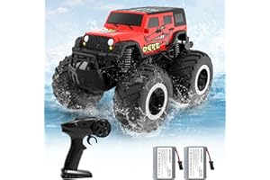 ACAMMZAR Voiture Télécommandée Tout Terrain Amphibie, 2.4GHz 4WD 360° Rotation étanche Double Côté Monster Truck pour Garçons Off-Road RC Voiture avec 2 Piles 4 5 6 7 8 Enfants Filles Cadeaux, Rouge