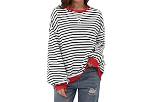 Chicrise Femme Sweat Oversize Color Block Rayé Pull Col Rond Automne Hiver Top Casual