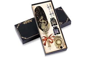 Oauir Gusix Feather Pen Calligraphy Pen Set with 2 Inks, Pen Holder, Dip Pen Stationery Gift Calligraphy Set for Beginners Handwriting Lovers Birthday Christmas(black)