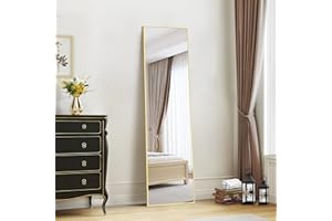 WOLIBEER Ganzkörperspiegel 150 x 40 cm, Rechteckiger Ganzkörperspiegel mit Goldenem Aluminiumrahmen Wandspiegel Stehspiegel für Schlafzimmer, Ankleidezimmer Wohnzimmer Fitnessstudio Flur