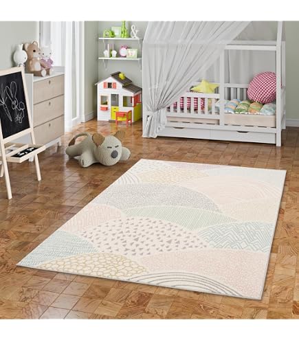 Tapis pour chambre d'enfant Rose Motif Ours Blanc 140x200cm