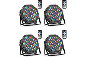 MOSFIATA 4PCS LED Stage Light, RGB 36 LED 72W Strobe Lights Sound Activated DMX Control, 7 Modes Uplighting Lights with Remote Control Stage Lighting, Disco Party Lights for Club,Peformance,Halloween Party