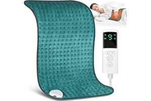 POWZOO Termoforo Elettrico,30 x 60 cm Termoforo Lombare,con 9 Livelli di Temperatura e 4 Impostazioni del Timer,Lavabile in Lavatrice,Termoforo Cervicale e Spalle,Regalo Perfetto per la Tua Famiglia.