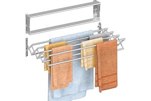 Innotic Stendibiancheria da Parete Estensibile Acciaio inossidabile Resistente Stendino da Esterno o Interni, Salvaspazio Stendino per Balcone Bagn, con 8 Asticelle, 80cm