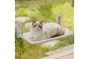 EDAGNY Hamac Chat Fenetre Confort aTapis Réversible et Lavable - 54x30cm Hamac pour Lit Fenetre Chat Structure Métallique Robuste Supporte 18kg, Blanc M