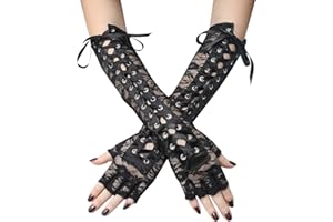 Coucoland Steampunk Gloves Lace Up Fingerless Gloves Adjustable Long Gloves for Evening Party