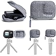 TELESIN Small Carry Case For Gopro Hero 11 Hero 10 Hero 9 9 Black, Pocket Size Protective Case Travel Bag With Supports With Go Pro 10 9 Selfie Stick & Tripod Accessories, Ethylene Vinyl Acetate (EVA)
