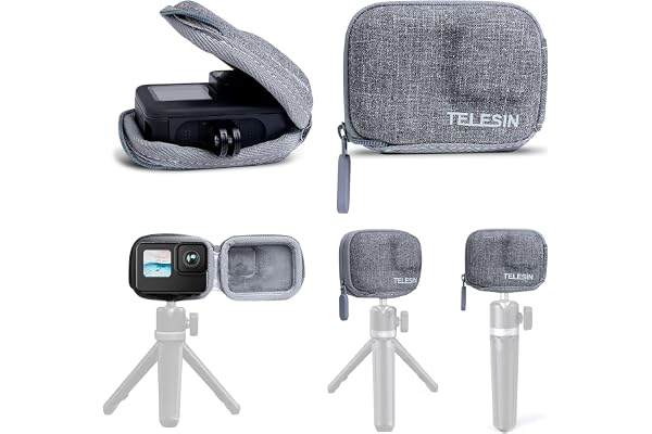 TELESIN Small Carry Case For Gopro Hero 11 Hero 10 Hero 9 9 Black, Pocket Size Protective Case Travel Bag With Supports With Go Pro 10 9 Selfie Stick & Tripod Accessories, Ethylene Vinyl Acetate (EVA)