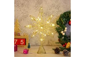 OSALADI Christmas Tree Topper, Illuminated 8 Pointed Star Tree Topper with Fairy Lights, Iron Wire Tree Topper, Ornament for Christmas Tree Party, Indoor Decoration (Gold)