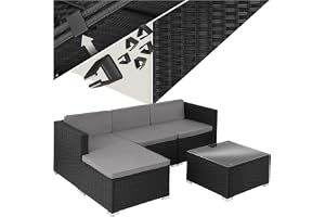 tectake® Loungeset i konstrotting med soffa & bord i glas, rottingmöbelset för balkong & trägård, balkongmöbler med bekväma sittdynor och kuddar