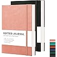 RETTACY Dotted Journal for Women 2 Pack - B5 Large Notebook with Dotted Grid Page, Total 384 Numbered Pages, 100 GSM Thick Dotted Paper, Soft Leather Cover, Inner Pocket, 7.6'' × 10'' (Black & Pink)