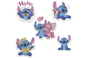 bayidun 5D DIY Diamond Art Painting Keychain, 5 Pcs Diamond Arts and Crafts Embroidery Painting Double-Sided Keyrings Keychains for Bag Purse Handbag Ornament Gift Kids Women Girls (Stitch Lover)