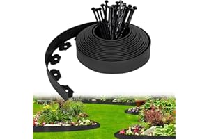 INHEMING Borde de césped de plástico Flexible, Borde Jardin Exterior,5M x 5CM, Negro, con 15 Clavos De Plástico para Bordes de jardín y parterres