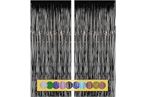 Montegoni 2 Piezas Cortina Metálica con Flecos Negros de 1x2,5 m, Decoración de Lámina con Purpurina para Año Nuevo, Cumpleaños, Baby Shower, Fiesta de Bodas | Flecos para decoración