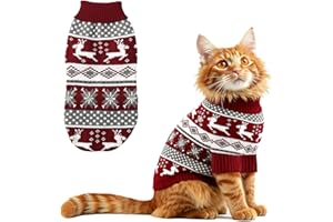 SOCIAOOIL Cat Christmas Jumper Outfit,Dog Christmas Jumper Knitwear Sweater Warm Winter Cat Clothing Pet Costume for Small Medium Dogs & Puppies(Burgundy Fawn,Large)