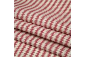 WE LOVE FABRIC Ticking Style Stripes 100% Cotton Fabric Premium Quality 55" /140cm Wide Medium Weight (Cherry red)