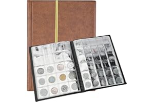 SAVITA 250 Kieszeni Album na Monety Strony 10 Skórzana Ksiega Kolekcjonerska Monet Ksiega Kolekcjonerska Penny dla Kolekcjonerów Monet (Brazowy)