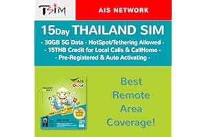 TSIM Thailand SIM Card 15 Days 30GB | Local Number + CallHome| Auto Activating | 5G AIS Network With Tethering/HotSpot/Internet Sharing | Free SIM PIN included