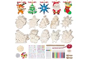 AHIKY Adornos Navidad Madera para Pintar, 322 Piezas Adornos Arbol Manualidades Navidad, DIY Ornamentos Navidad Niños, Colgantes para Árbol Decoración, Artesanía Navideños Madera