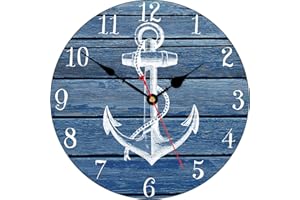 TAHEAT 30 cm Blau Weiß Anker Steuerrad Wanduhr, Lautlos Uhren, Nautisch Vintage Hölzern Maritime Wanduhren für Küche/Wohnzimmer/Schlafzimmer/Badezimmer