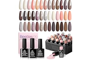 beetles Gel Polish- 23 Pcs Gel Nail Polish Kit Bare Collection Soak Off Nail Gel Polish Set Nude Glitter Pastel Pink Peach Brown Natural Skin Tone Nail Kit with Glossy Matte Top Coat Base Coat
