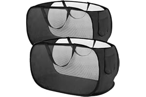 xiaoxiaozhijia 2 piezas Cesto Ropa Plegable,36 * 36 * 58 cm,Cesta Plegable con Asa,Bolsa de Malla de Lavandería Pop Up para la Guardería Dormitorio de la Universidad Camping y Viajar (Black)