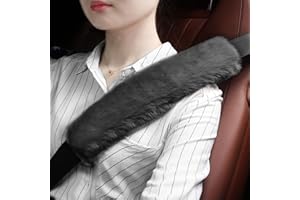 GAMPRO Seat Belt Pads Long 13 inch Faux Rex Rabbit Fur, Soft Comfortable Car Safety Seat Belt Strap Shoulder Pad for Adults and Children 2-Pack (Gray)