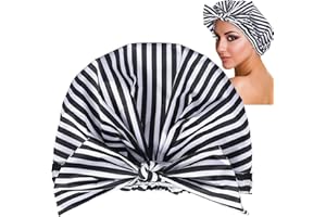 ‎TAKUZA TAKUZA Duschhaube Dame, Bowknot Duschhauben Wasserdichte Wiederverwendbare, Dusche Elastisch Shower Cap für Langes, Kurzes und Lockiges Haar Frauen Mädchen（Schwarz-weiße Streifen）