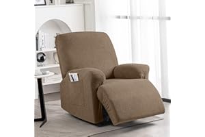 KinCam Funda Sillon Relax reclinable, Funda para Sillón Relax de Jacquard, Funda Sillon orejero Funda Elástica con Bolsillo para Perros y Mascotas, Suave y Lavable Funda Sofa 1 Plaza Marrón Claro