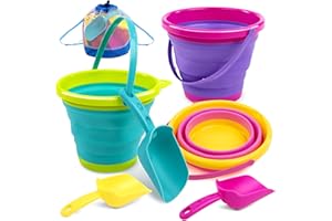 JOYIN 3 Packs Foldable Beach Bucket Set, Sandpit Foldable Sand Toy Bucket with Mesh Backpack for Children, Camping Equipment, Sand Party