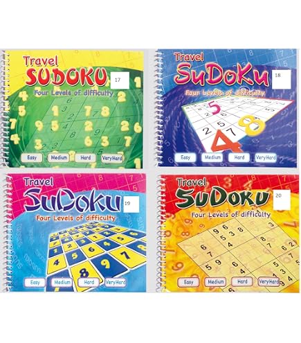 Juego de 4 rompecabezas de sudoku, libros de bolsillo, tamaño A5, juegos de matemáticas de viaje Juego de 4 rompecabezas de sudoku, libros de bolsillo, tamaño A5, juegos de matemáticas de viaje